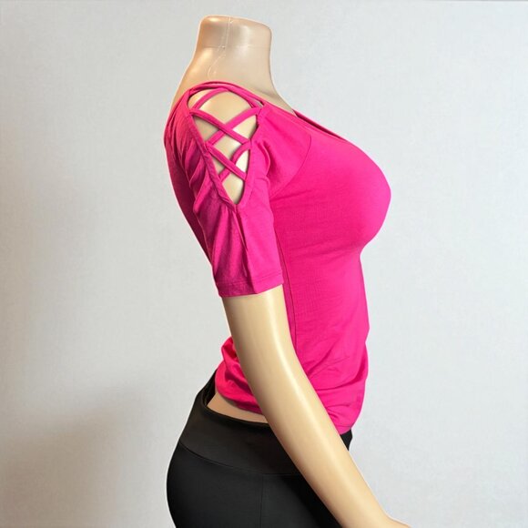 Solid Off Shoulder Top With Strappy Cut Sleeve - Picture 3 of 5